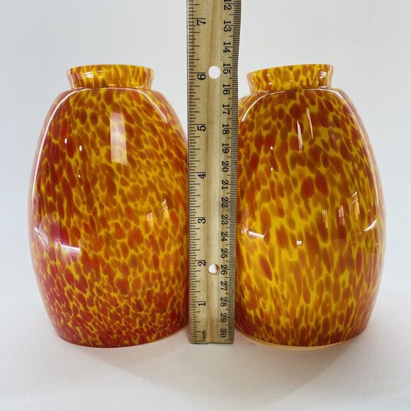 Light Fixture Orange Cased & Marbled Splatter Art Glass Lamp Shades Sconce Boho - Picture 10 of 12